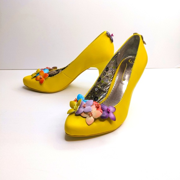 Poetic License Shoes - Poetic License Yellow Floral Heels Womens 6.5 Fairy 3D Rainbow Flower Pump